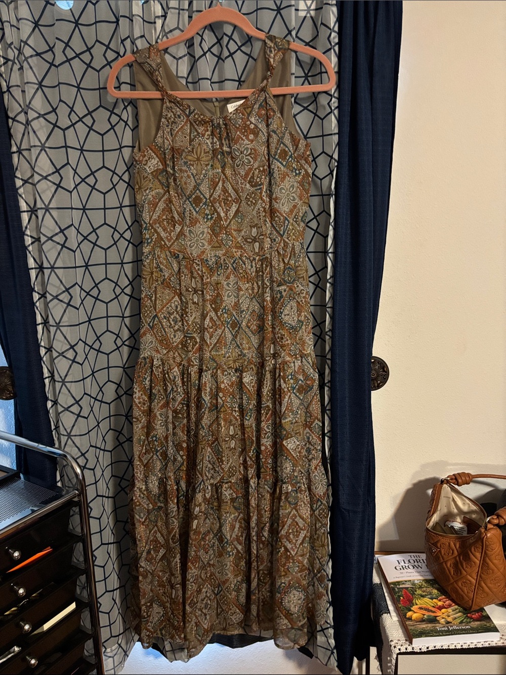 My Creek Olive and Tan Printed Maxi Dress